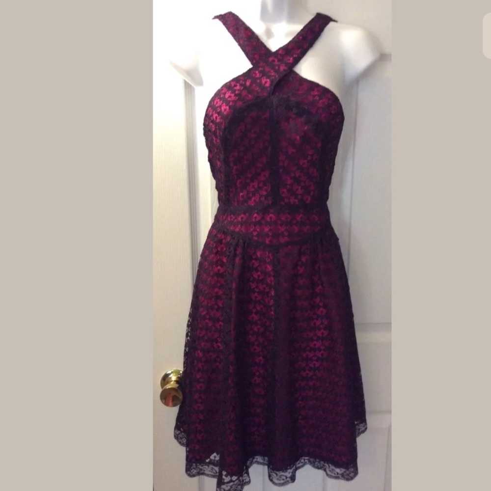 MODA International Lace overlay dress pink purple - Picture 2 of 8